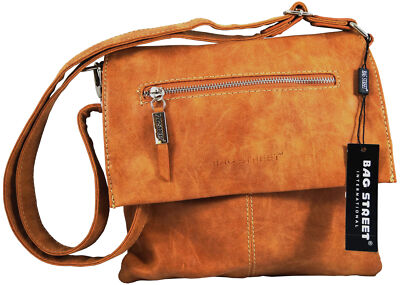 flache Umhängetasche Handtasche Cross-Over Wildlederimitat Cognac