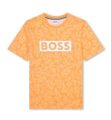 BOSS Kidswear orange leaf-print logo cotton T-shirt 10 12 14 16 $89