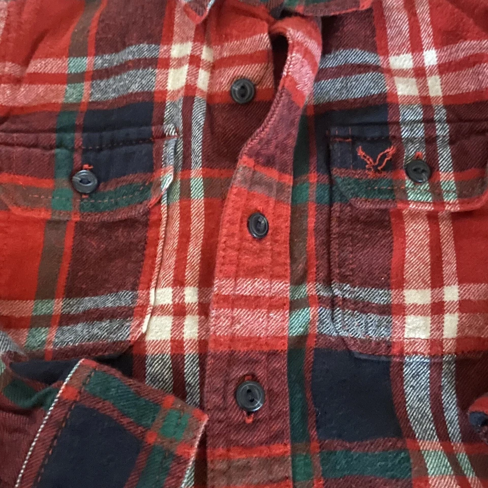 77 Niños American Eagle Camisa Niños XS 6 Rojo Abotonado Franela Cuadros Algodón Foto 2 de 4