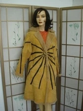 ~NEW GOLDEN SHEARLING SHEEPSKIN LAMB FUR COAT WOMEN SIZE 6 SMALL