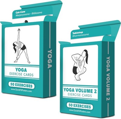 2 Pack Yoga Pose Exercise Cards Volume 1 & 2 - Yoga Positions and Workout Fitnes