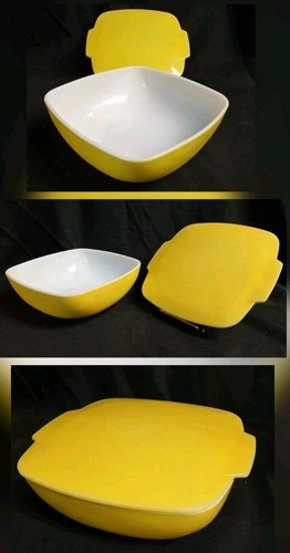 Vntg Retro Pyrex Yellow Rounded Square Casserole Baking Dish 2.5 Qt B-37 w LID