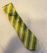 Brioni Men's Green/Blue/Beige Striped Silk Logo Tie One Size Made in Italy
