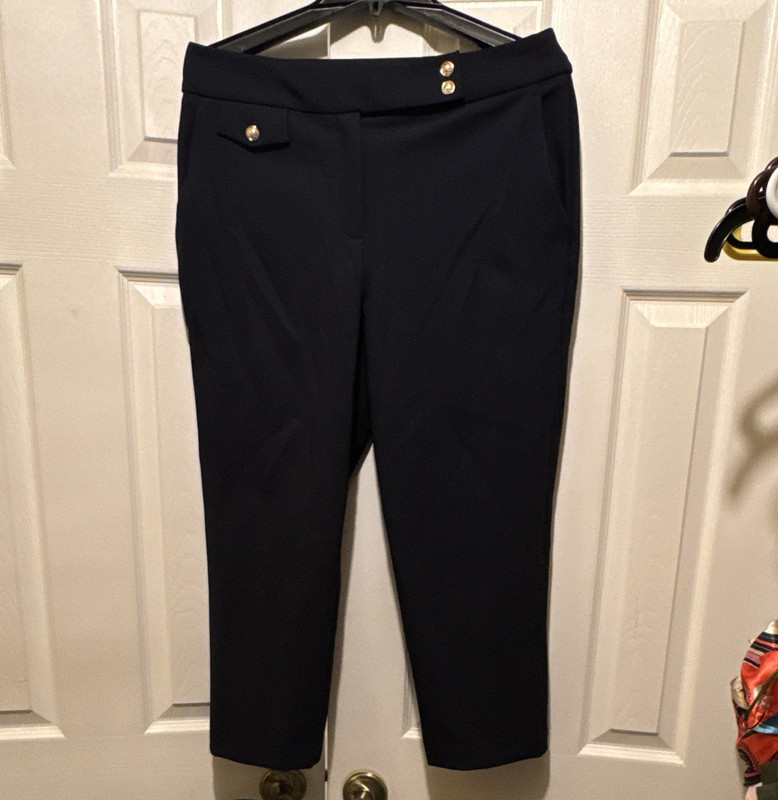 Rachel Zoe Women's Navy Solid Flat Front Dress Pants Button Closure Size 8