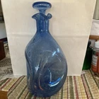 Vintage Blenko #49 Light Blue Pinched Glass Decanter Bottle With  Stopper- 1950s