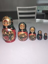 Vintage Russian Matryoshka Nesting Dolls Set of 5 Hand Painted Winter Birds