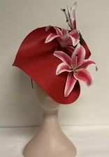 Kentucky Derby Pink / Red. Floral Ascot Fascinator, Large