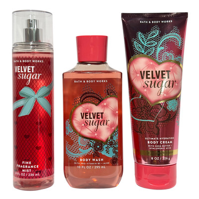 Bath & Body Works VELVET SUGAR Fine Fragrance Mist, Cream, Wash 8 oz (3-PIECE)