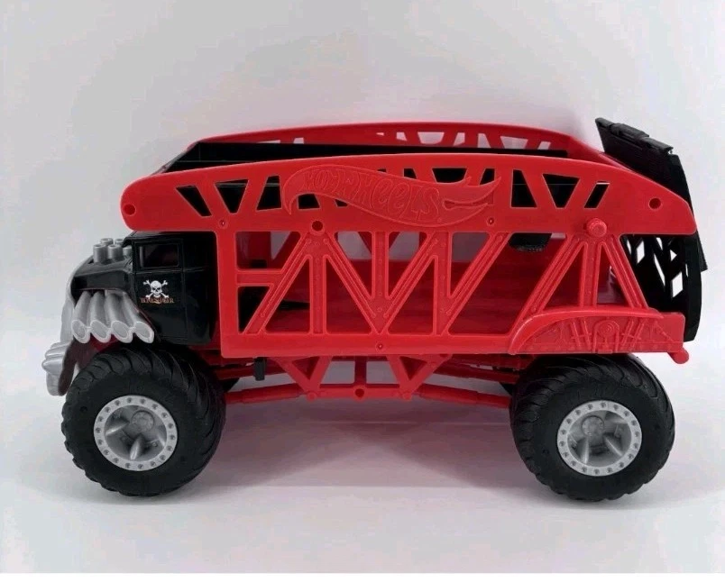 Hot Wheels BONE SHAKER Monster Jam Truck Car Carrier Transport Orange 17" - Image 2 of 4
