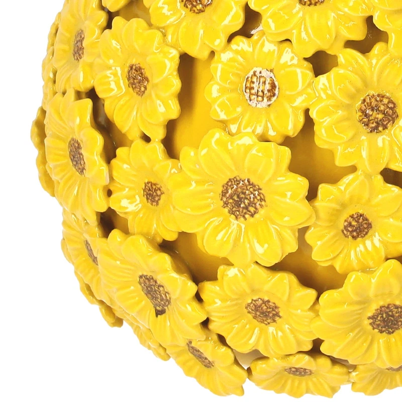 Vaso Margherite Giallo in Ceramica Decorativo con Fiori in Rilievo Fioriera 28, fotografia 7 di 9