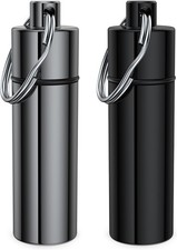 Small Pill Box, 2 Pack Keychain Holder Portable Mini Travel Gray black