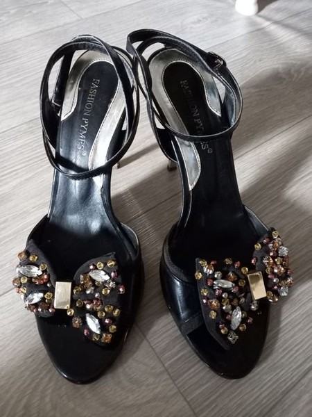 Women Heels Black Leather 38