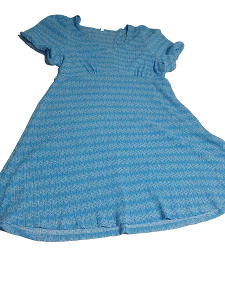 & Me Blue Wave Print Fit and Flare Dress V-Neck Short Sleeve Size L Beach