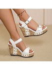 Women’s White/Beige/Gold Platform Wedge Sandals Open Toe Studded 8.5 — photo 2
