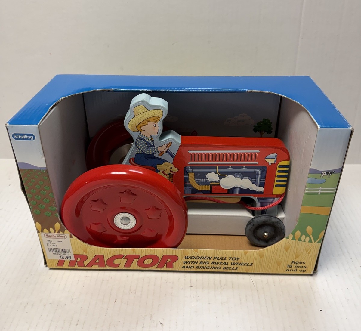 Vintage Schylling Farmer Boy/Dog Pull Toy Tractor 8