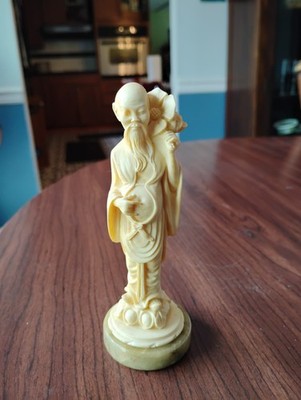 Golden Crown E & R Italy Alabaster Old Man Figurine w Marble Plinth A. Gianelli 