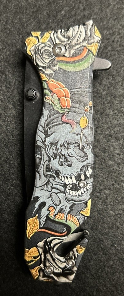 Spring Assisted Rescue Knife - Skull Art | eBay