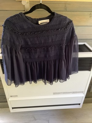 See by Chloe 3/4-Sleeve Embroidered Peplum Top Navy Blue Womens Size 36 US 4