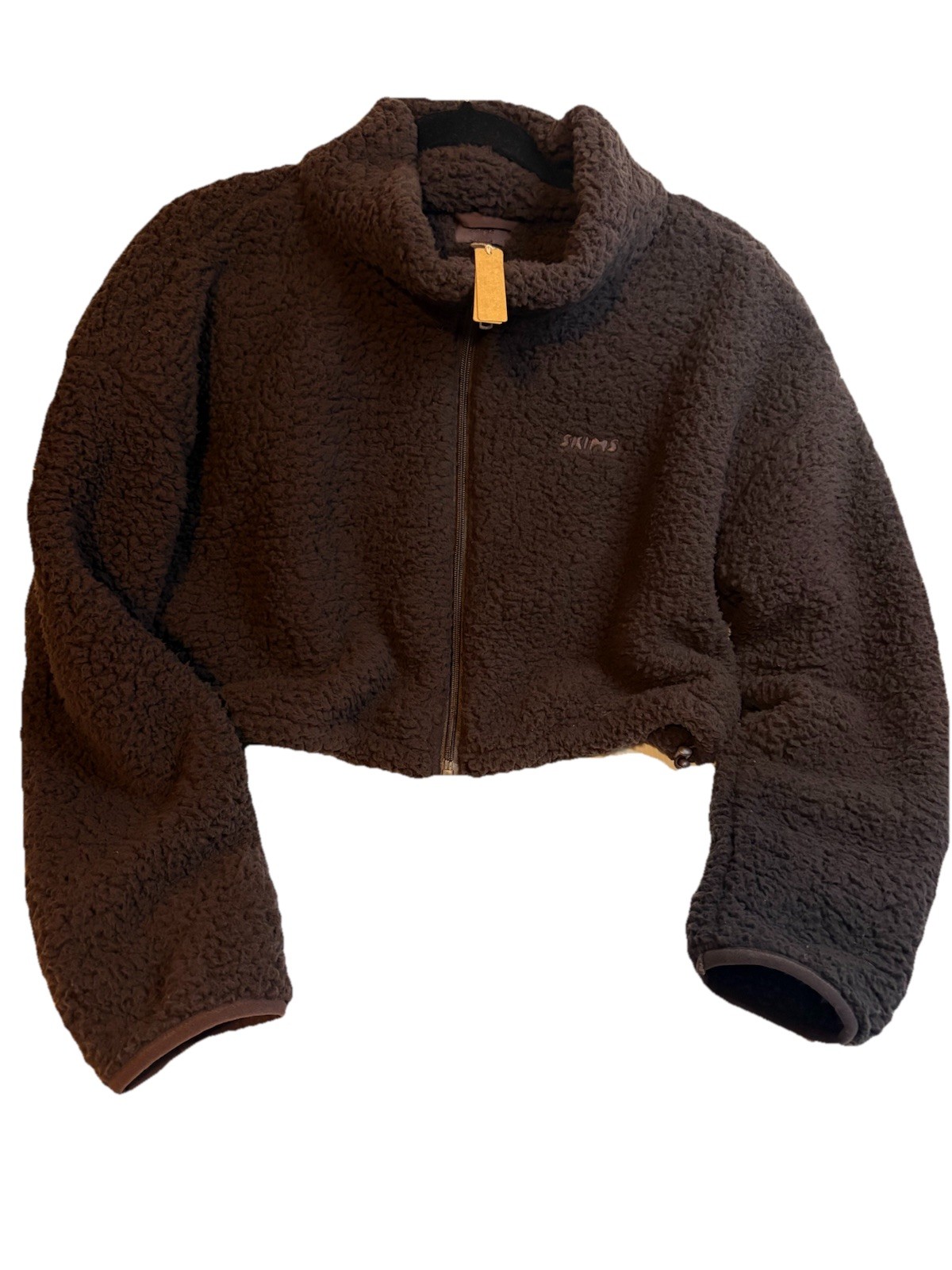 SKIMS Teddy High Pile Fleece Cropped Zip Jacket  Cocoa Expresso Large NWT
