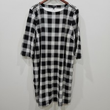 Talbots Women Cotton Buffalo Check Shift Dress 3XP Black Stretch Preppy Academia