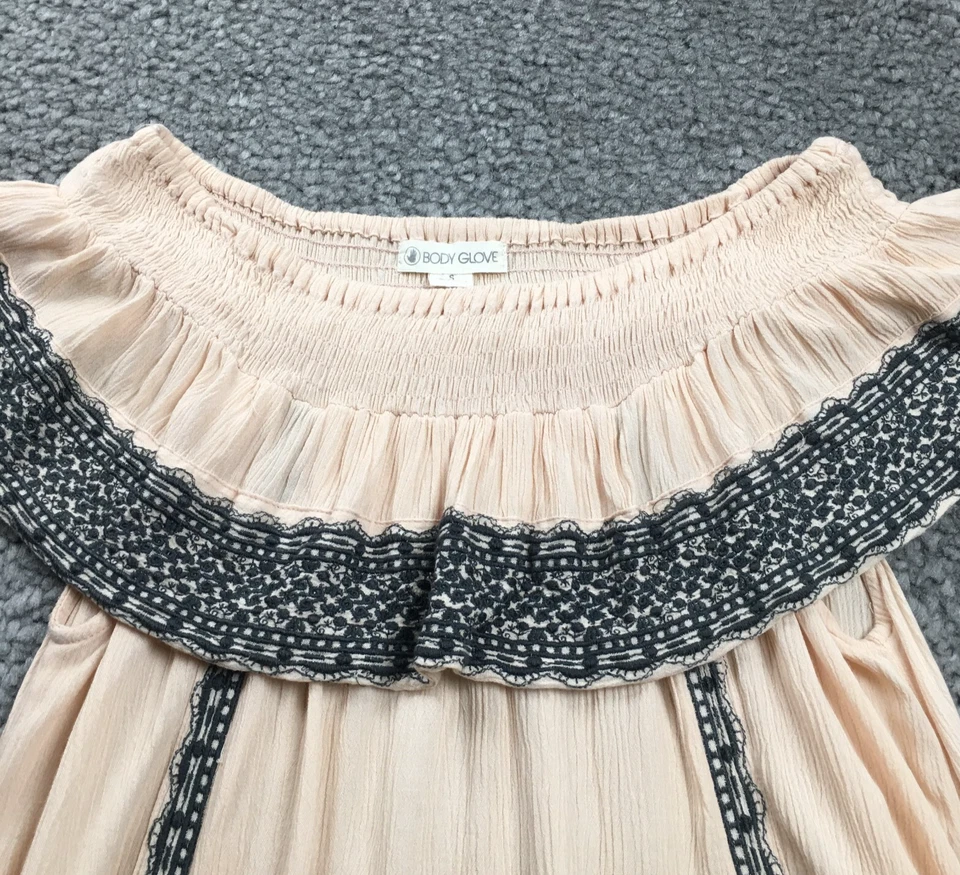 Body Glove Mujer Vestido Talla S Beige con Bordado Encaje Calado Fuera del Hombro Foto 2 de 4
