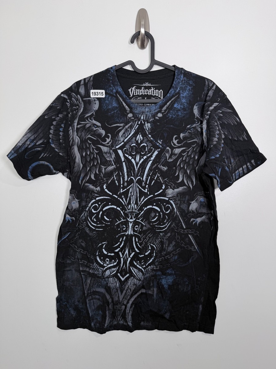 Y2K Vindication Mens Skater Goth Grunge Distressed T Shirt Black
