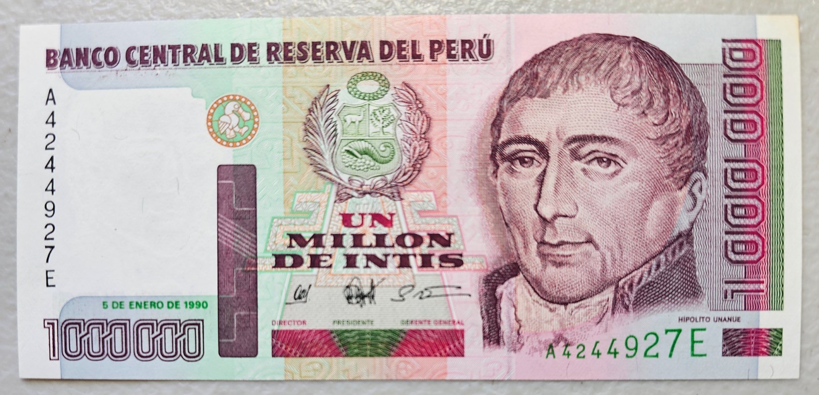 Peru 1,000,000 Intis 1990 Unc