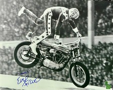 EVEL KNIEVEL AUTOGRAPHED 16x20 PHOTO BECKETT JUMPING WEMBLEY CRASH
