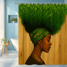 Green Afro Art Shower Curtain - Vibrant Nature Design