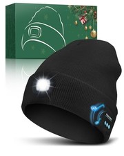 Bluetooth Beanie with Light, USB Rechargeable LED Headlamp Winter Hat, Black