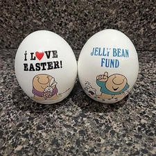 Vintage ZIGGY Ceramic Egg Banks "I Love Easter" & "Jelly Bean Fund" Tom Wilson