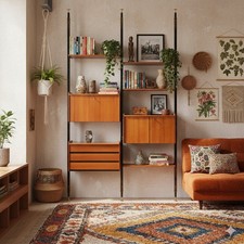 Libreria Cielo-Terra Vintage Teak Metallo Ottone Design Anni 60 Originale