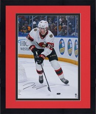 Framed Jake Sanderson Ottawa Senators Signed 16x20 White NHL Debut Photo
