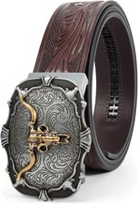 Mens Ratchet Western Belt for Wasit 34-39, Copper Bull-coffee 38mm