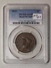 1835 1C Head of 1836 Coronet Head Cent PCGS AU55BN