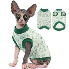 Sphynx Cat Clothes Dinosaur Print Pullover T-Shirt Sleeveless Jumpsuit Breath...
