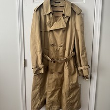 Heavy Weight Vintage Lined Trench Coat Made in Poland Tan, Plaid Size L 40