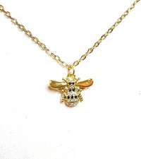 Image of Bumble Bee Crystal Gold Necklace Delicate Bee Jewelry Gold Filled Minimalist