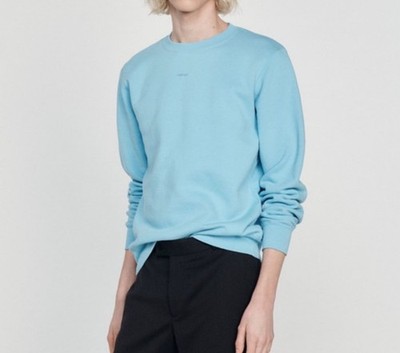 NWT Sandro Embroidered Logo Pullover Sweatshirt Men's Size XXL Blue Crew Neck