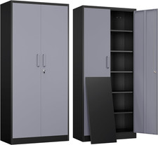 Yizosh Metal Garage Storage Cabinet with 2 Doors and 5 Adjustable Shelves - 71"