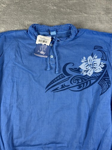 Crazy Shirts Hawaii Pullover Mens Large Floral Tribal Crewneck Dyed Blue USA - Picture 2 of 15
