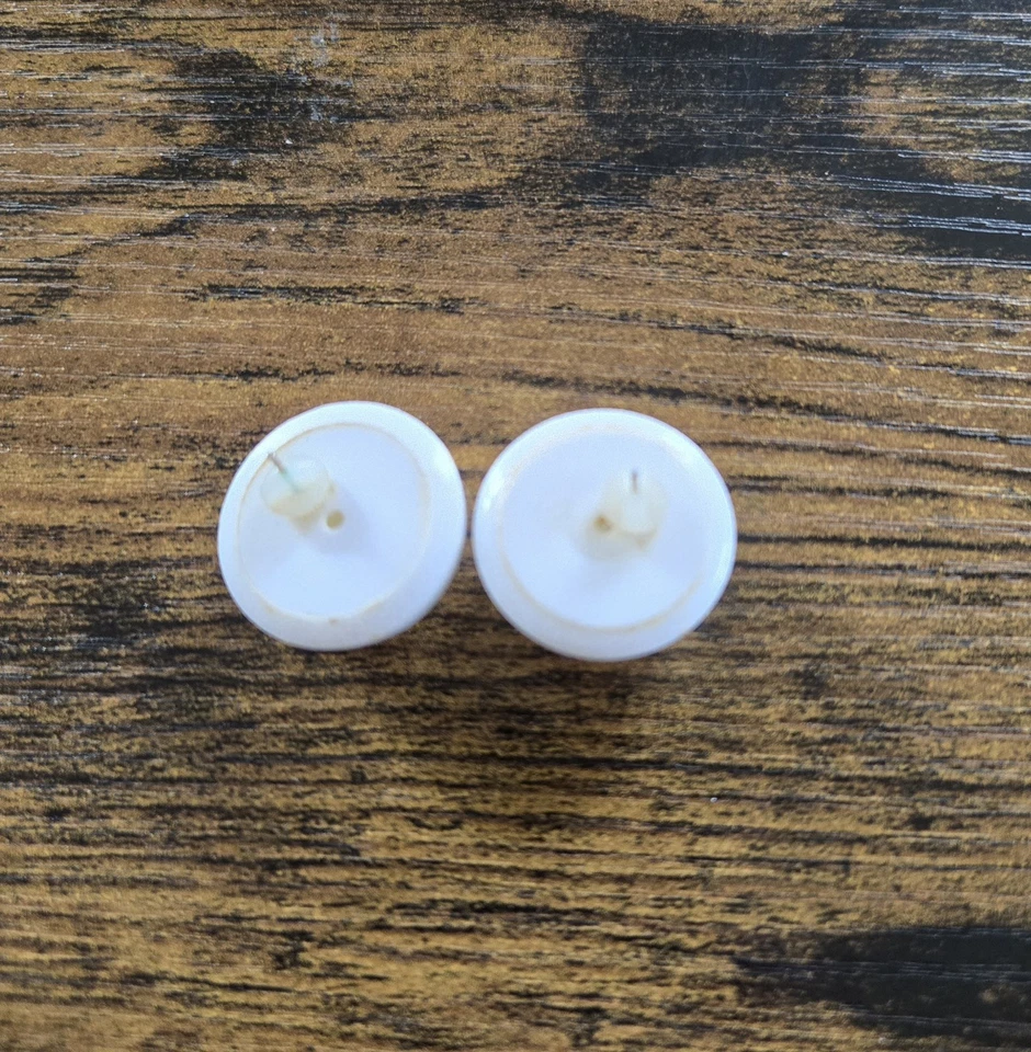 Pendientes Botón Lucite Blanco Vintage Años 60 Retro Mod Bisutería Foto 3 de 3