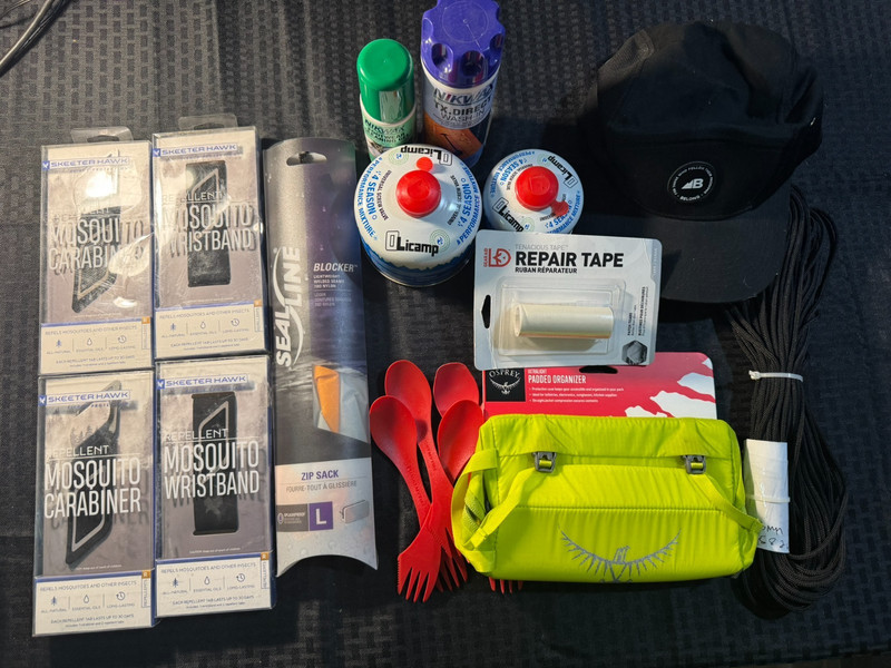 Camping Gear Accessory Lot Osprey SealLine Nikwax Paracord Sporks Hat