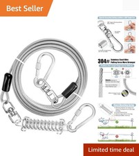 Dog Tie Out Cable - 25ft Dog Lead for Yard - Heavy Duty Dog Chain with Shock ...