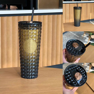 Starbucks Coffee Treasure Black Gold Straw Cup 24oz Large Capacity Water Cup NEW