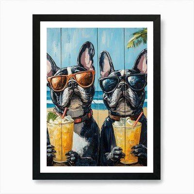 Whimsical Frenchies At The Bar 29 A gerahmtes Wandbild Poster Leinwanddruck Bild