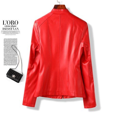 Ladies PU Leather Jacket Short Slim Fit Motorcycle Coat Women's Leather Jacket - Picture 2 of 16