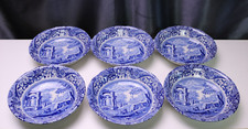 Spode Blue Italian Scalloped 6 Coupe Cereal Bowls 6 .25 " Floral Scenes MINTY
