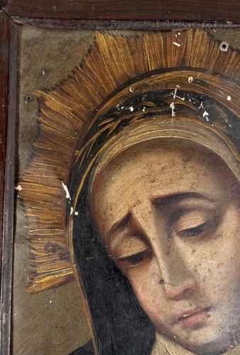 Antique Oil Painting Retablo Saint Teresa Spanish Colonial St. 18th C. Mexican - Picture 4 of 9