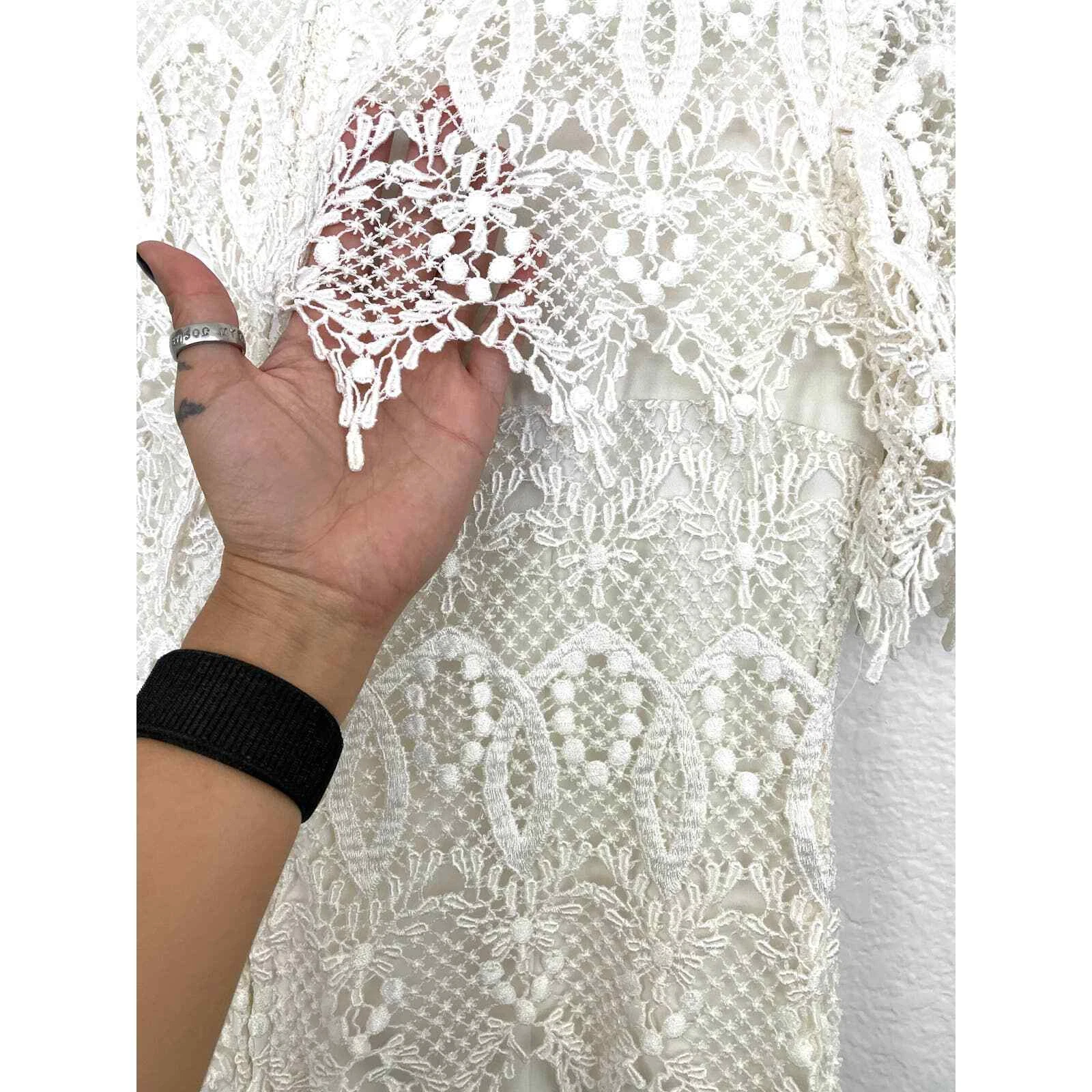 OFF WHITE Abito top vintage Karen Miller New York donna lungo all'uncinetto bianco all'uncinetto medio